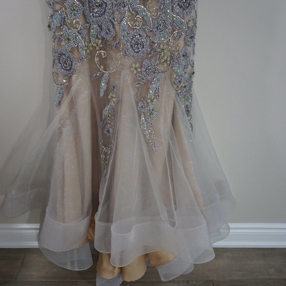 Terani Couture One Shoulder Silver and Cream Dress - Picture 5 of 11